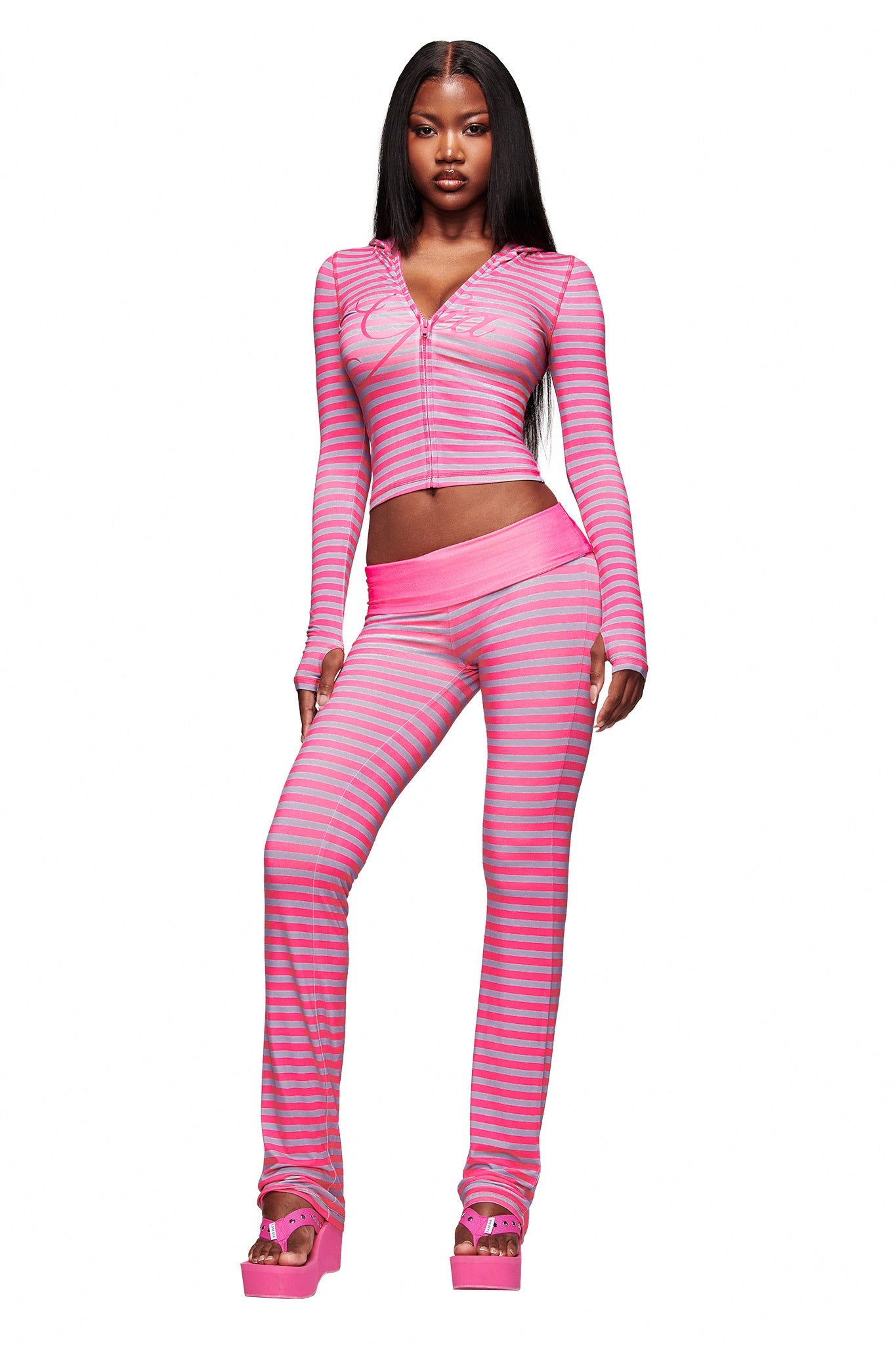 BLARE FOLDOVER TRACKPANT - HOT PINK STRIPE