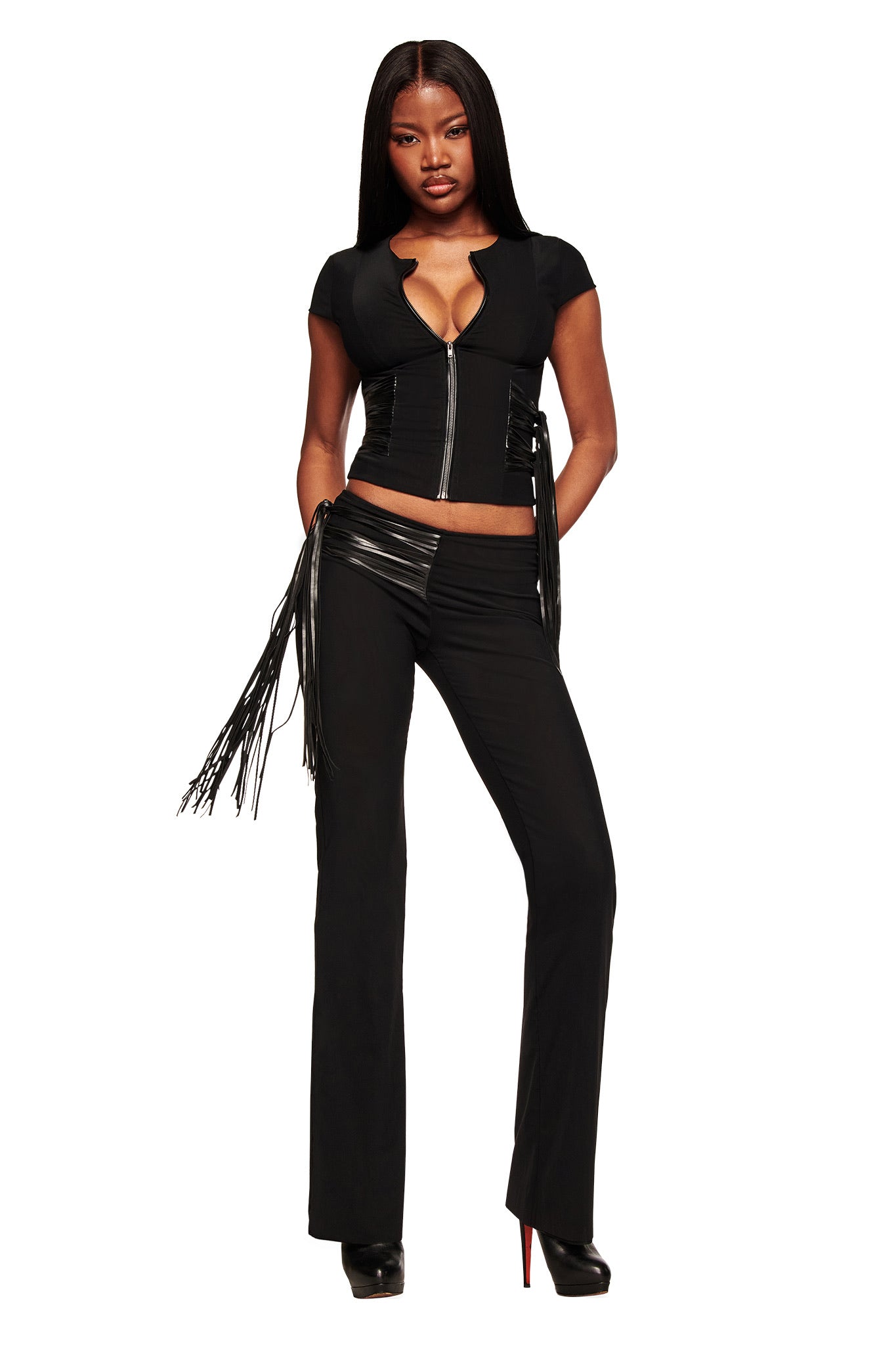 ISELDA FRINGE PANT - BLACK
