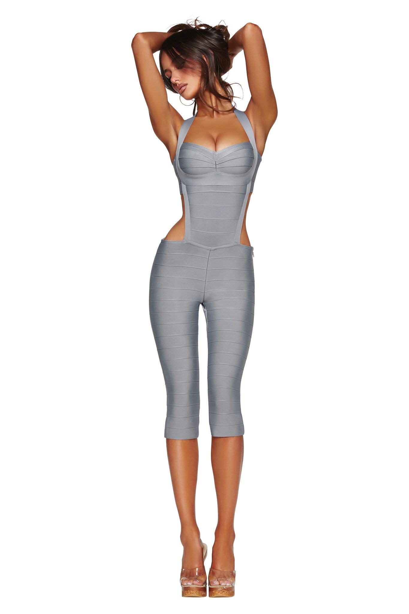 EVA BANDAGE CAPRI JUMPSUIT - GREY