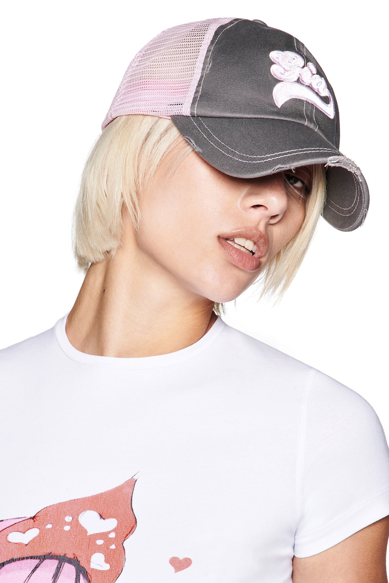 SHILOH HAT - GREY AND BABY PINK